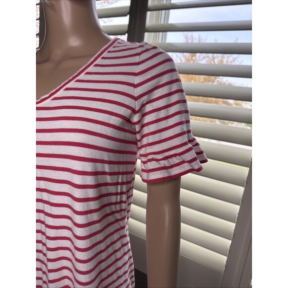 BODEN SZ 8 Dress Pink White Stripe Ruffle Sleeve Casual Rayon Modal Stretchy - Picture 12 of 13